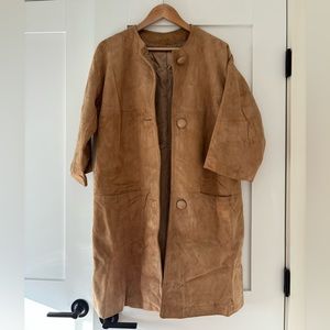Vintage Suede Mid Length Tan Brown Button Coat
